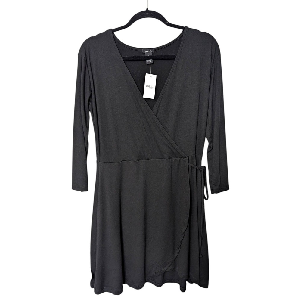 Rue21 Womens Little Black Wrap V-Neck 3/4 Sleeve Mini Dress XL NWT